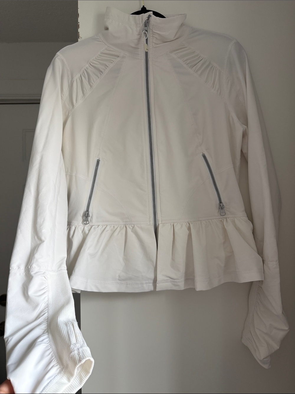 Zella White Peplum Zip Bomber Jacket
